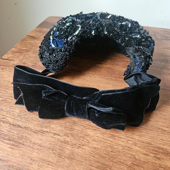 Victorian Antique 1870s 1880s Black Bonnet Jet‎ Beaded Sequins Mourning Hat main image 11